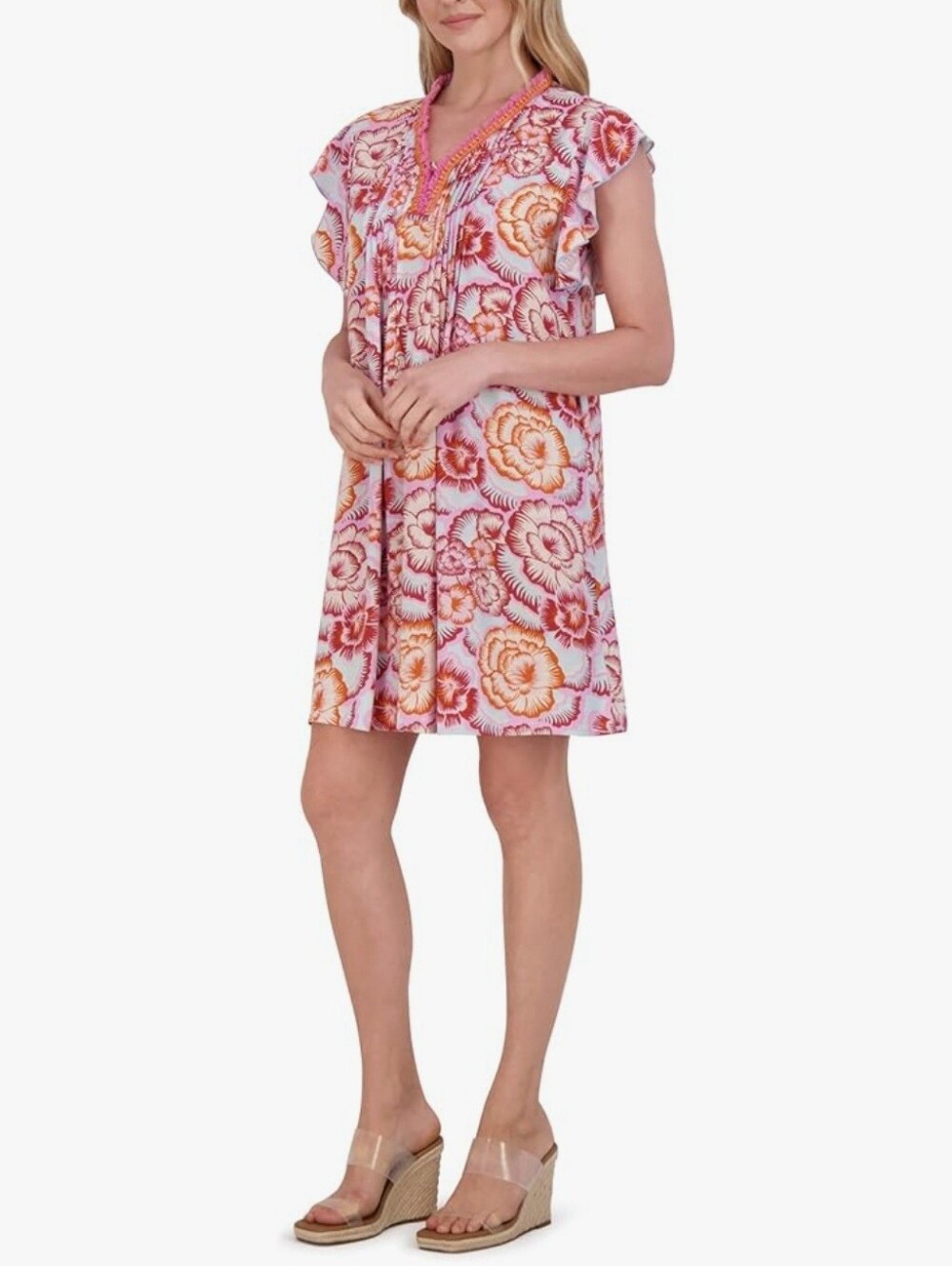 Stella Parker Womens Ruffle Hem Tassel Mini Dress